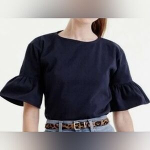 J.Crew Navy Puff Sleeve Top Women's Size L EUC